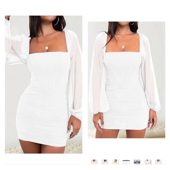 Puff Sleeve Square Neck Ruched Bodycon Dress